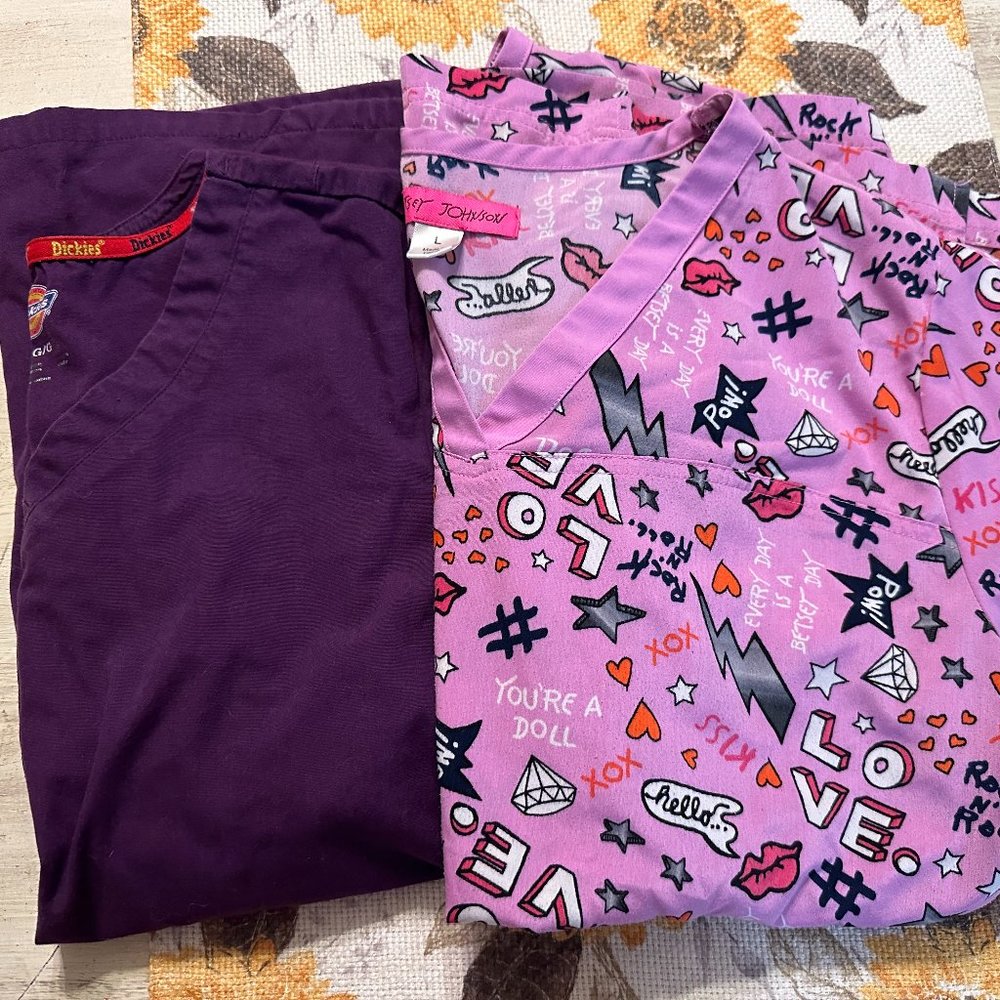 Large Betsey Johnson & Dickies Scrub Tops